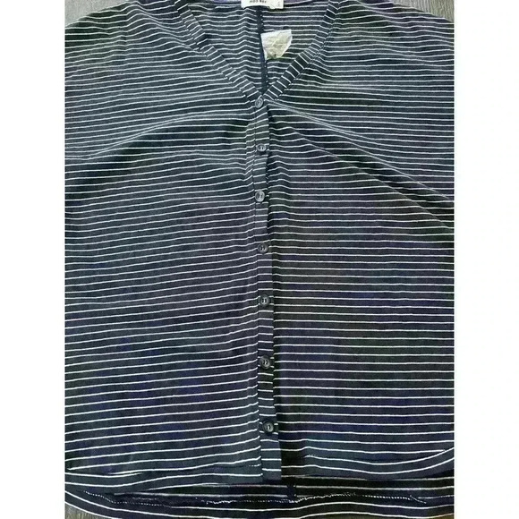 Mod Ref Oversized Button Down Top Blouse Sz Small Navy Blue White Striped V-Neck - Picture 3 of 9
